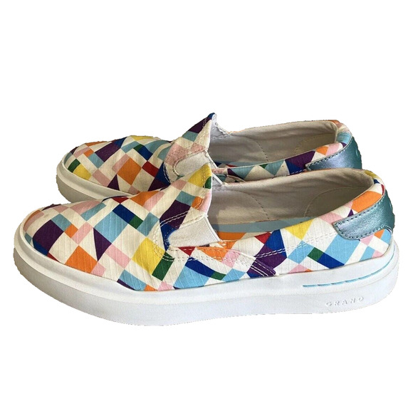 Woman's Sneakers Cole Haan Grandpro Rally Canvas Colorful Slip-On Geometric Sz 7 - Picture 1 of 9